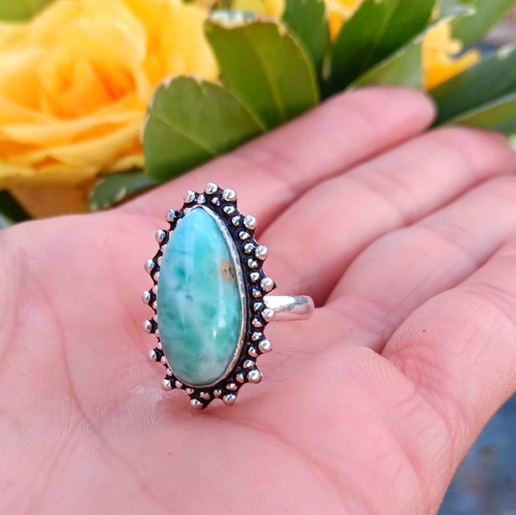 Larimar Gemstone Sterling Silver Ring 925 - Picture 4 of 6